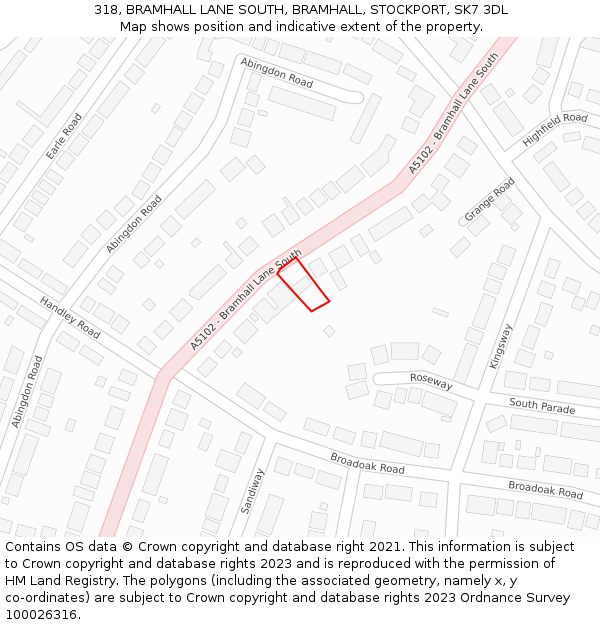 318, BRAMHALL LANE SOUTH, BRAMHALL, STOCKPORT, SK7 3DL: Location map and indicative extent of plot