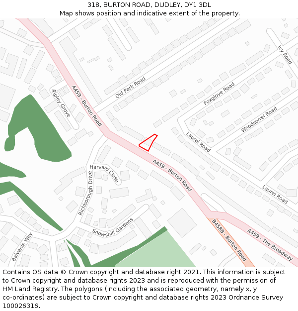 318, BURTON ROAD, DUDLEY, DY1 3DL: Location map and indicative extent of plot