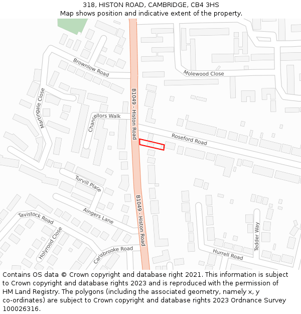 318, HISTON ROAD, CAMBRIDGE, CB4 3HS: Location map and indicative extent of plot