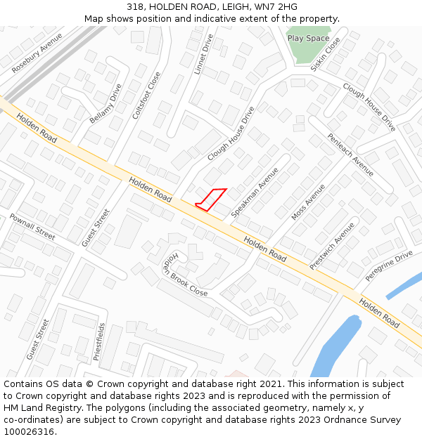 318, HOLDEN ROAD, LEIGH, WN7 2HG: Location map and indicative extent of plot