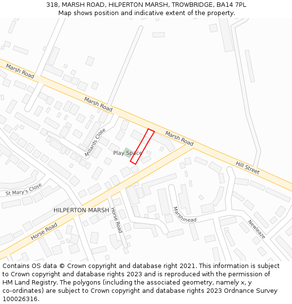 318, MARSH ROAD, HILPERTON MARSH, TROWBRIDGE, BA14 7PL: Location map and indicative extent of plot