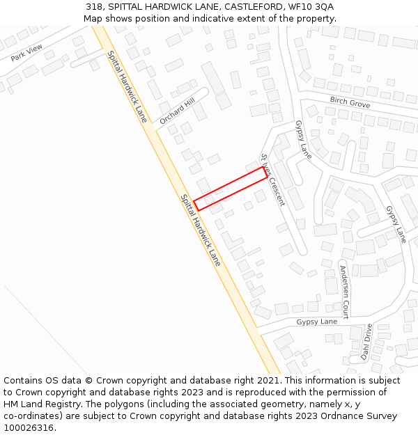 318, SPITTAL HARDWICK LANE, CASTLEFORD, WF10 3QA: Location map and indicative extent of plot