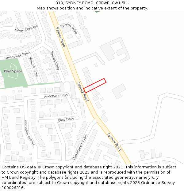 318, SYDNEY ROAD, CREWE, CW1 5LU: Location map and indicative extent of plot