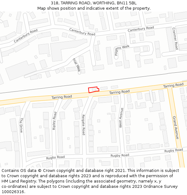 318, TARRING ROAD, WORTHING, BN11 5BL: Location map and indicative extent of plot