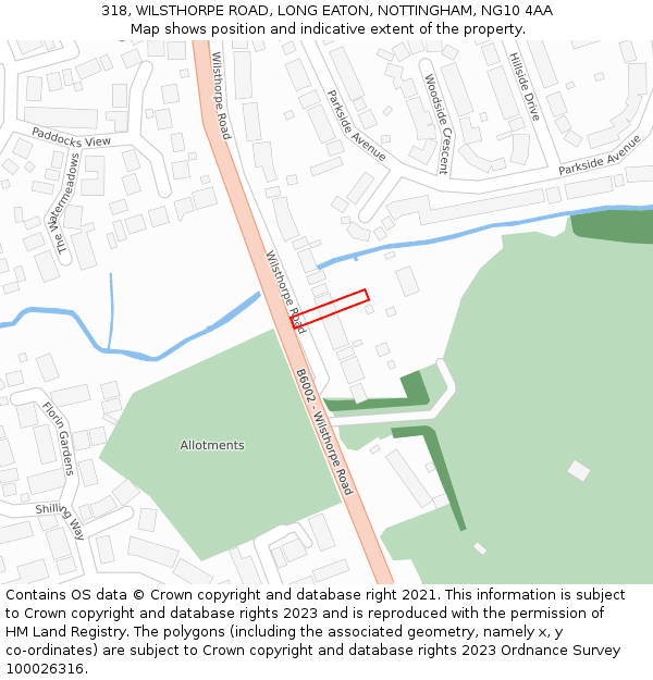 318, WILSTHORPE ROAD, LONG EATON, NOTTINGHAM, NG10 4AA: Location map and indicative extent of plot