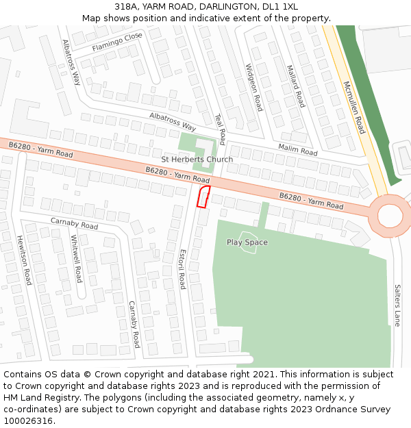 318A, YARM ROAD, DARLINGTON, DL1 1XL: Location map and indicative extent of plot