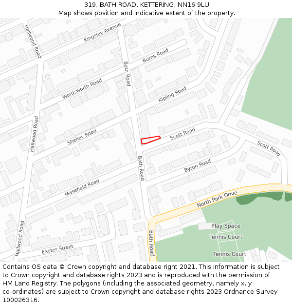 319, BATH ROAD, KETTERING, NN16 9LU: Location map and indicative extent of plot