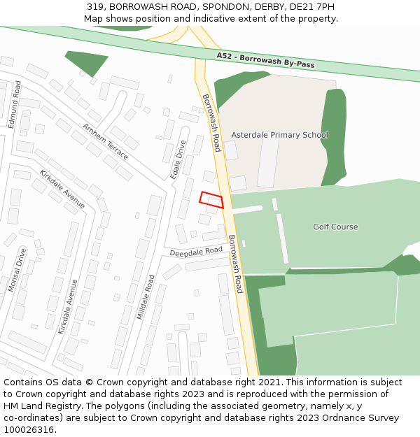 319, BORROWASH ROAD, SPONDON, DERBY, DE21 7PH: Location map and indicative extent of plot