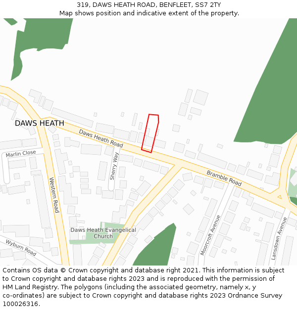 319, DAWS HEATH ROAD, BENFLEET, SS7 2TY: Location map and indicative extent of plot
