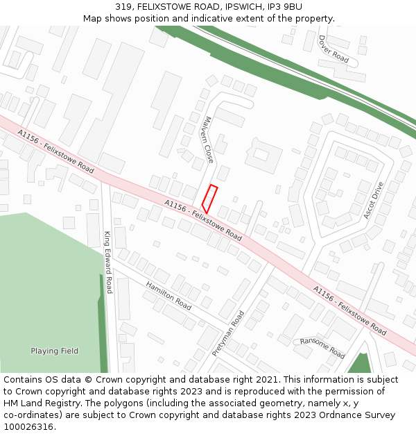 319, FELIXSTOWE ROAD, IPSWICH, IP3 9BU: Location map and indicative extent of plot