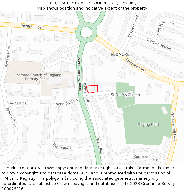319, HAGLEY ROAD, STOURBRIDGE, DY9 0RQ: Location map and indicative extent of plot