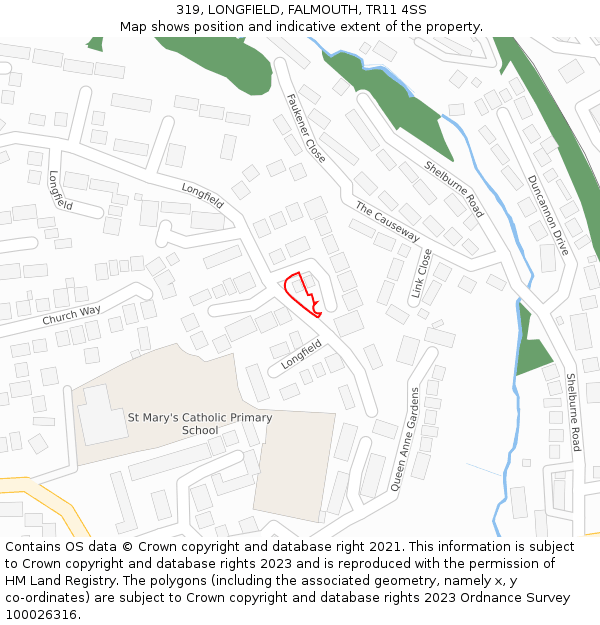 319, LONGFIELD, FALMOUTH, TR11 4SS: Location map and indicative extent of plot