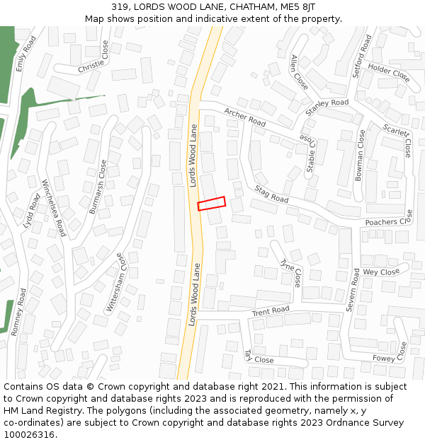 319, LORDS WOOD LANE, CHATHAM, ME5 8JT: Location map and indicative extent of plot