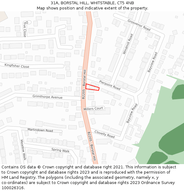 31A, BORSTAL HILL, WHITSTABLE, CT5 4NB: Location map and indicative extent of plot