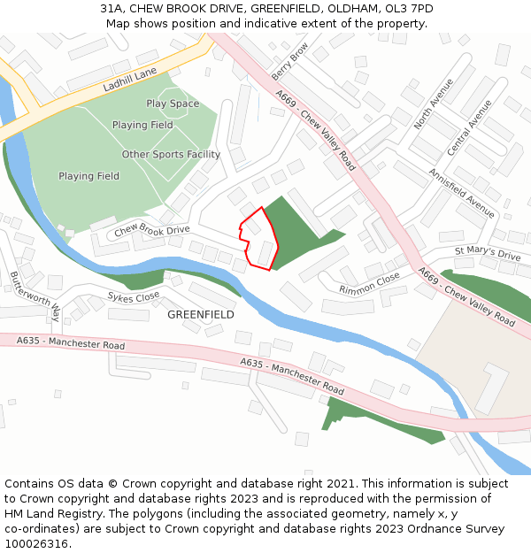 31A, CHEW BROOK DRIVE, GREENFIELD, OLDHAM, OL3 7PD: Location map and indicative extent of plot