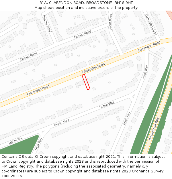 31A, CLARENDON ROAD, BROADSTONE, BH18 9HT: Location map and indicative extent of plot