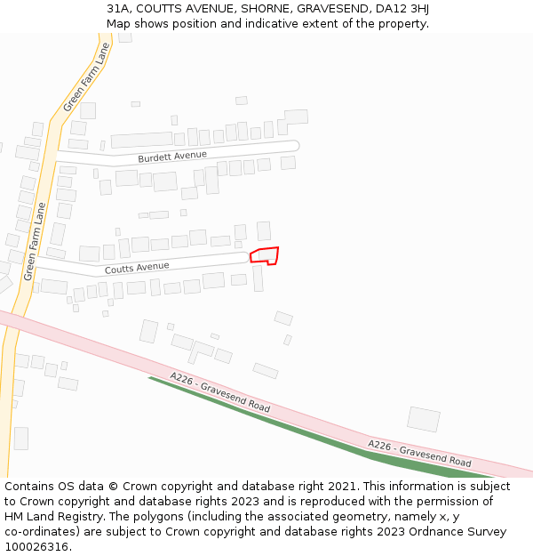 31A, COUTTS AVENUE, SHORNE, GRAVESEND, DA12 3HJ: Location map and indicative extent of plot