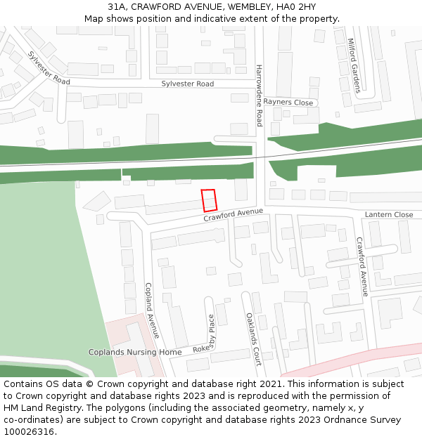 31A, CRAWFORD AVENUE, WEMBLEY, HA0 2HY: Location map and indicative extent of plot