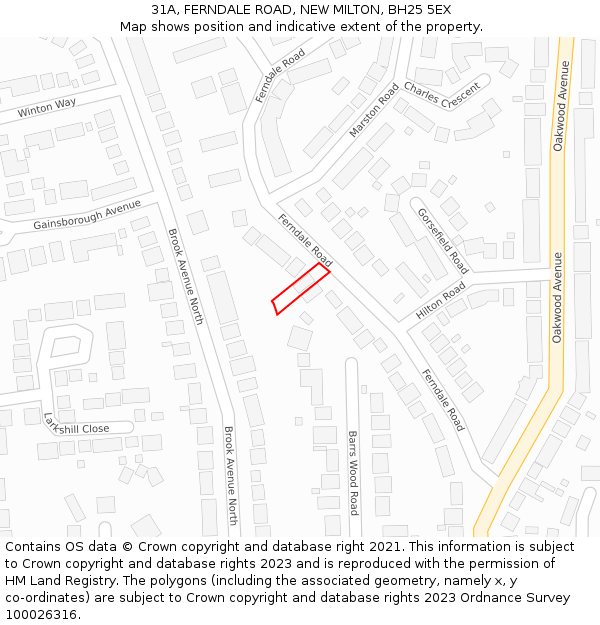 31A, FERNDALE ROAD, NEW MILTON, BH25 5EX: Location map and indicative extent of plot