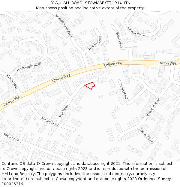 31A, HALL ROAD, STOWMARKET, IP14 1TN: Location map and indicative extent of plot