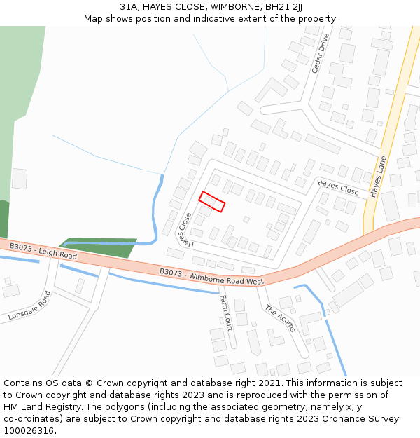 31A, HAYES CLOSE, WIMBORNE, BH21 2JJ: Location map and indicative extent of plot