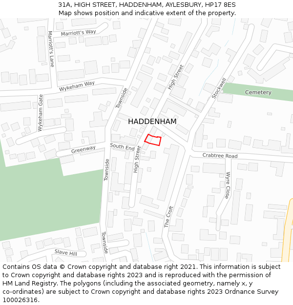 31A, HIGH STREET, HADDENHAM, AYLESBURY, HP17 8ES: Location map and indicative extent of plot