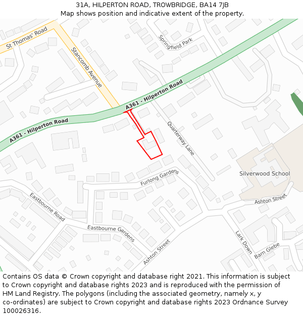 31A, HILPERTON ROAD, TROWBRIDGE, BA14 7JB: Location map and indicative extent of plot