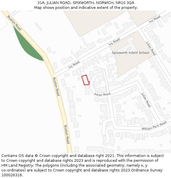 31A, JULIAN ROAD, SPIXWORTH, NORWICH, NR10 3QA: Location map and indicative extent of plot