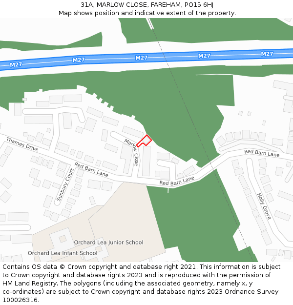 31A, MARLOW CLOSE, FAREHAM, PO15 6HJ: Location map and indicative extent of plot