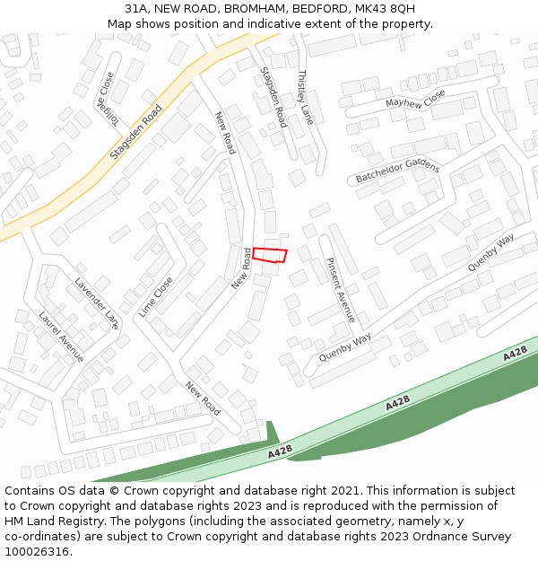 31A, NEW ROAD, BROMHAM, BEDFORD, MK43 8QH: Location map and indicative extent of plot