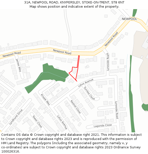 31A, NEWPOOL ROAD, KNYPERSLEY, STOKE-ON-TRENT, ST8 6NT: Location map and indicative extent of plot