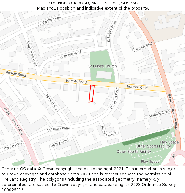 31A, NORFOLK ROAD, MAIDENHEAD, SL6 7AU: Location map and indicative extent of plot