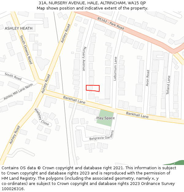 31A, NURSERY AVENUE, HALE, ALTRINCHAM, WA15 0JP: Location map and indicative extent of plot