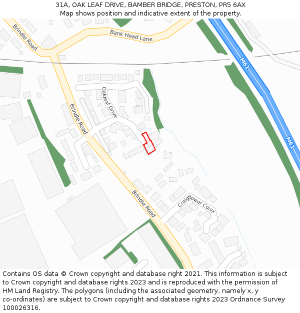 31A, OAK LEAF DRIVE, BAMBER BRIDGE, PRESTON, PR5 6AX: Location map and indicative extent of plot