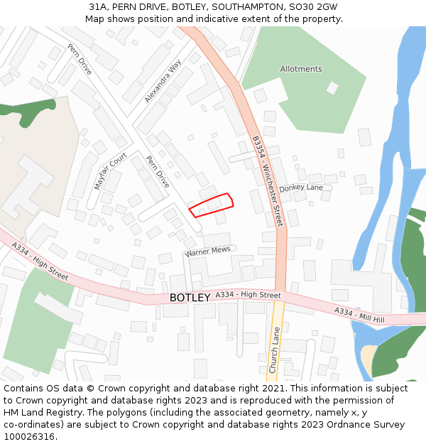 31A, PERN DRIVE, BOTLEY, SOUTHAMPTON, SO30 2GW: Location map and indicative extent of plot
