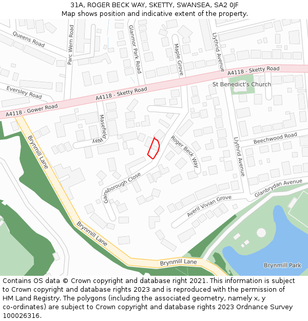 31A, ROGER BECK WAY, SKETTY, SWANSEA, SA2 0JF: Location map and indicative extent of plot