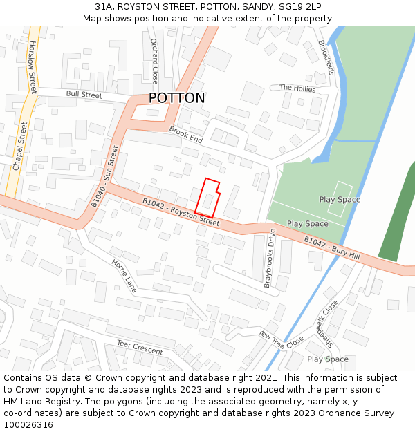 31A, ROYSTON STREET, POTTON, SANDY, SG19 2LP: Location map and indicative extent of plot