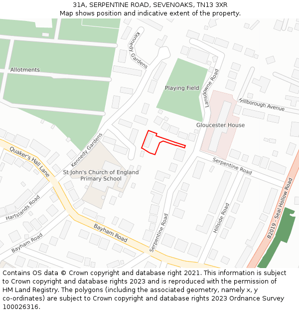 31A, SERPENTINE ROAD, SEVENOAKS, TN13 3XR: Location map and indicative extent of plot