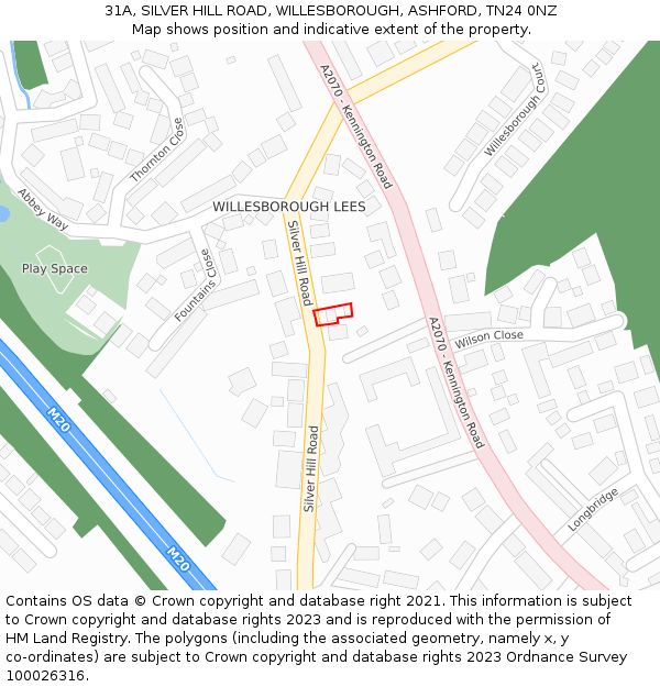 31A, SILVER HILL ROAD, WILLESBOROUGH, ASHFORD, TN24 0NZ: Location map and indicative extent of plot