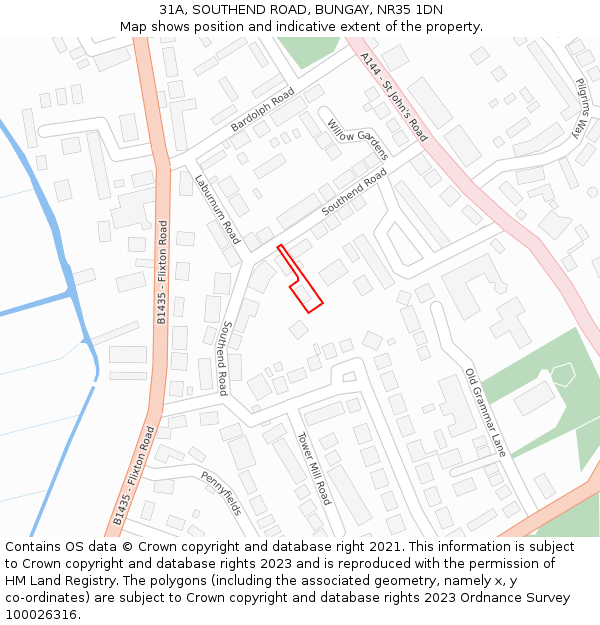 31A, SOUTHEND ROAD, BUNGAY, NR35 1DN: Location map and indicative extent of plot