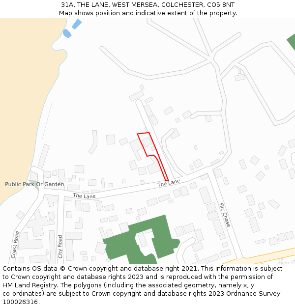 31A, THE LANE, WEST MERSEA, COLCHESTER, CO5 8NT: Location map and indicative extent of plot