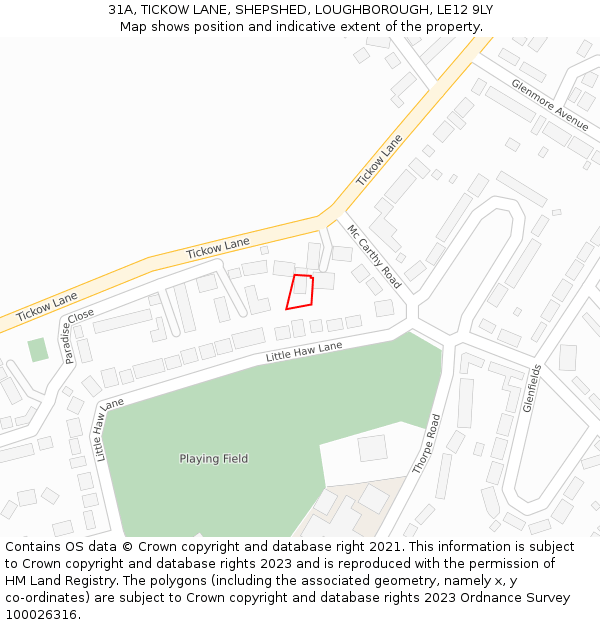 31A, TICKOW LANE, SHEPSHED, LOUGHBOROUGH, LE12 9LY: Location map and indicative extent of plot