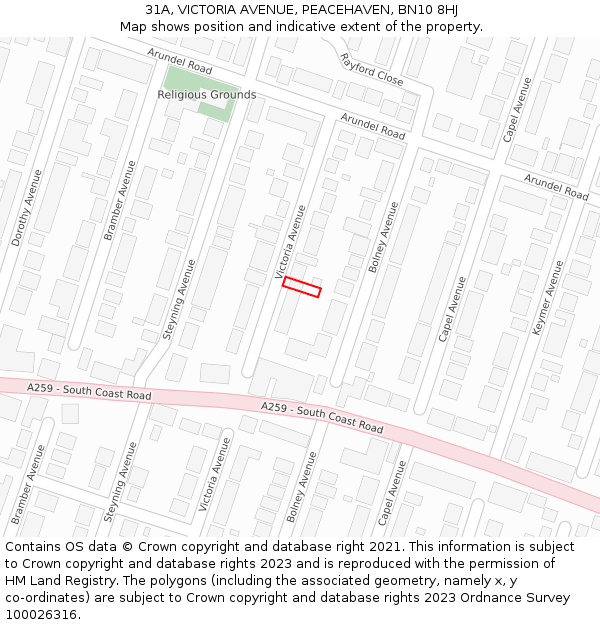 31A, VICTORIA AVENUE, PEACEHAVEN, BN10 8HJ: Location map and indicative extent of plot