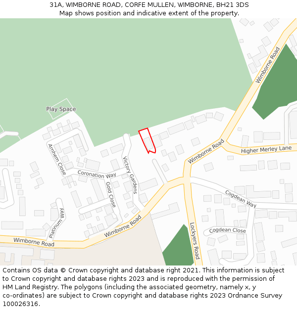 31A, WIMBORNE ROAD, CORFE MULLEN, WIMBORNE, BH21 3DS: Location map and indicative extent of plot