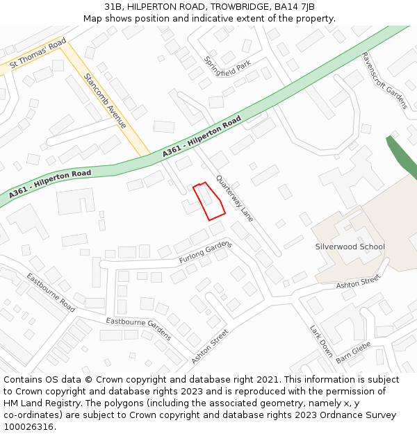 31B, HILPERTON ROAD, TROWBRIDGE, BA14 7JB: Location map and indicative extent of plot