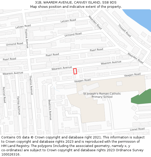 31B, WAAREM AVENUE, CANVEY ISLAND, SS8 9DS: Location map and indicative extent of plot