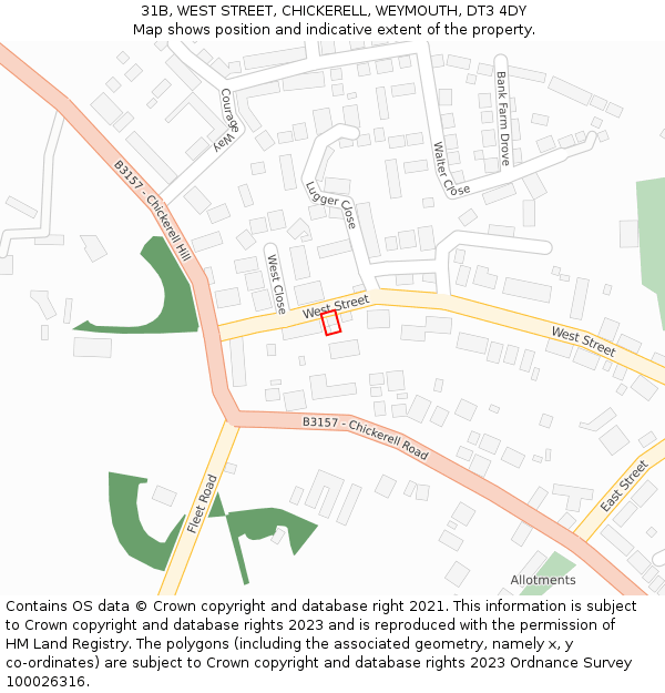 31B, WEST STREET, CHICKERELL, WEYMOUTH, DT3 4DY: Location map and indicative extent of plot