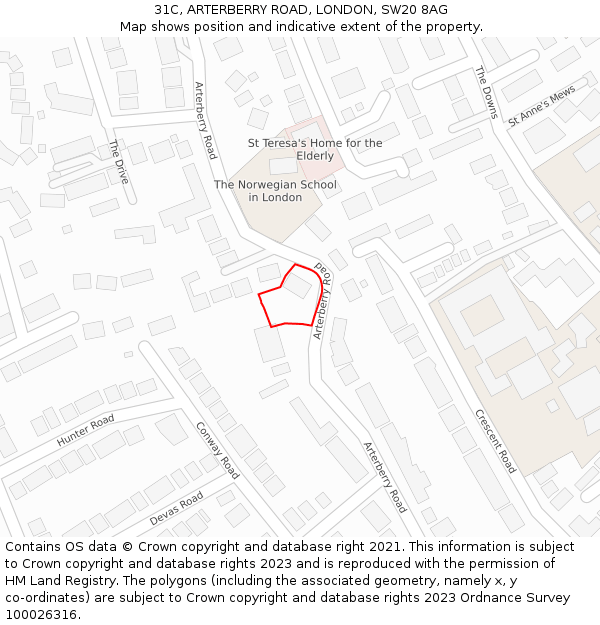 31C, ARTERBERRY ROAD, LONDON, SW20 8AG: Location map and indicative extent of plot