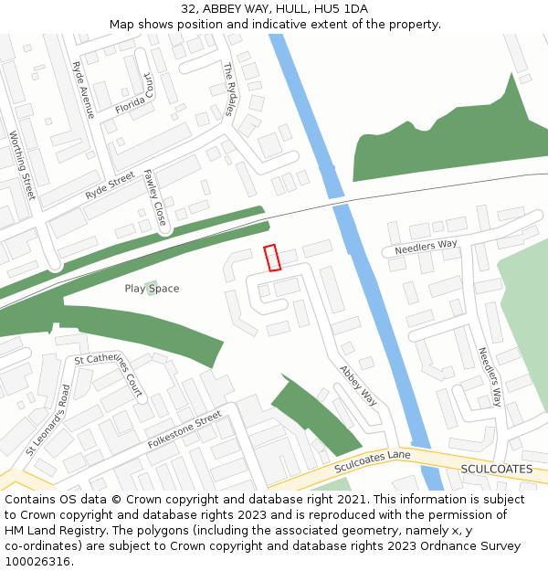 32, ABBEY WAY, HULL, HU5 1DA: Location map and indicative extent of plot
