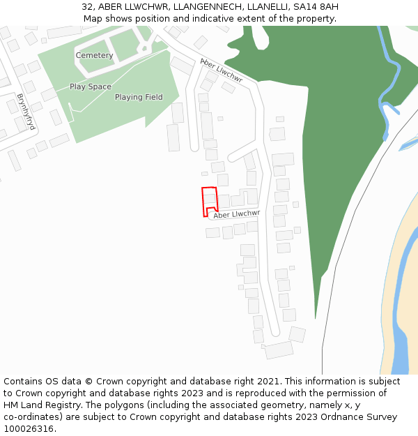 32, ABER LLWCHWR, LLANGENNECH, LLANELLI, SA14 8AH: Location map and indicative extent of plot